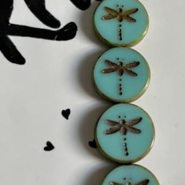 Dragonfly Opaque Turquoise Picasso 17mm, 4 stuks