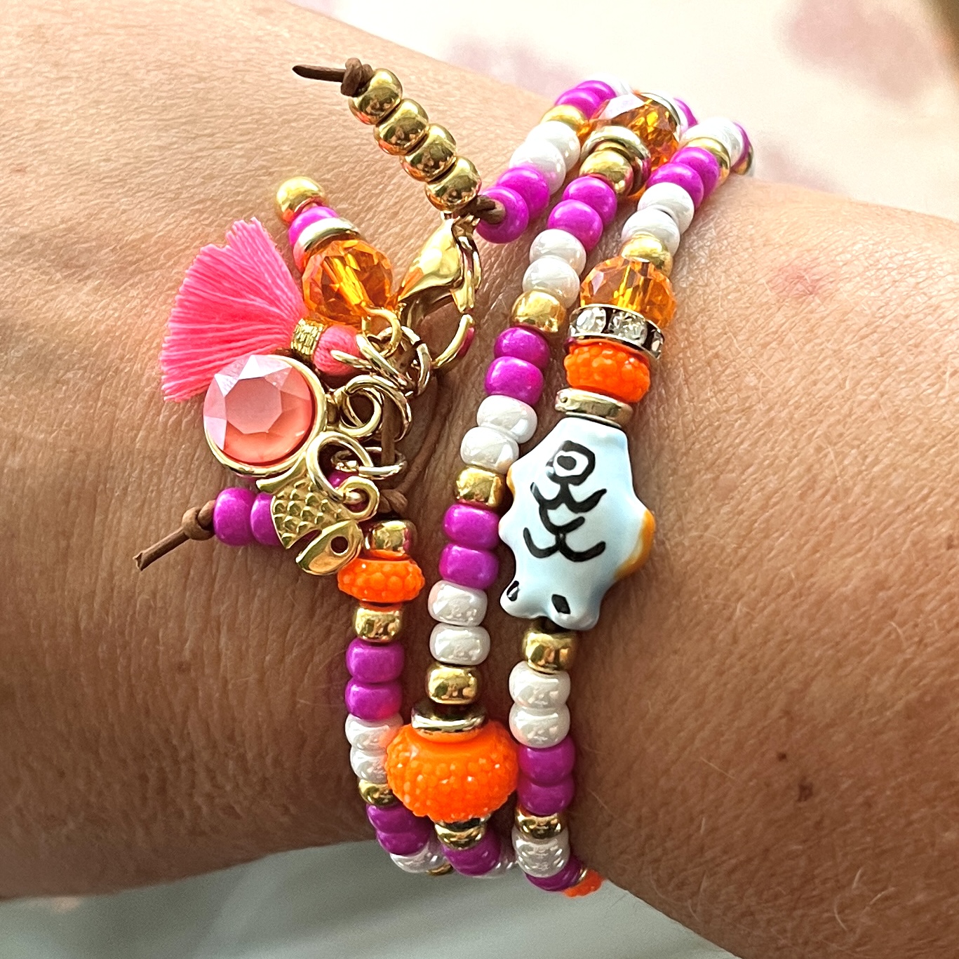 Inspiratie armband Magenta-Neon Orange