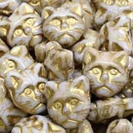 Cat head Beads 13mm White Gold, 4 stuks