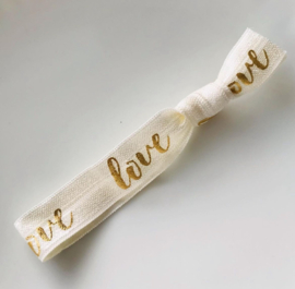 Elastich lint met tekst "LOVE" White-gold, 50cm