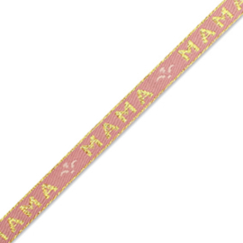 Lint met tekst "mama" Vintage pink-gold, 1 meter