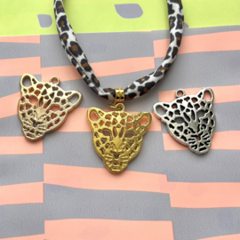 Bedels metaal Leopard head Zilver (nikkelvrij), 1 stuk