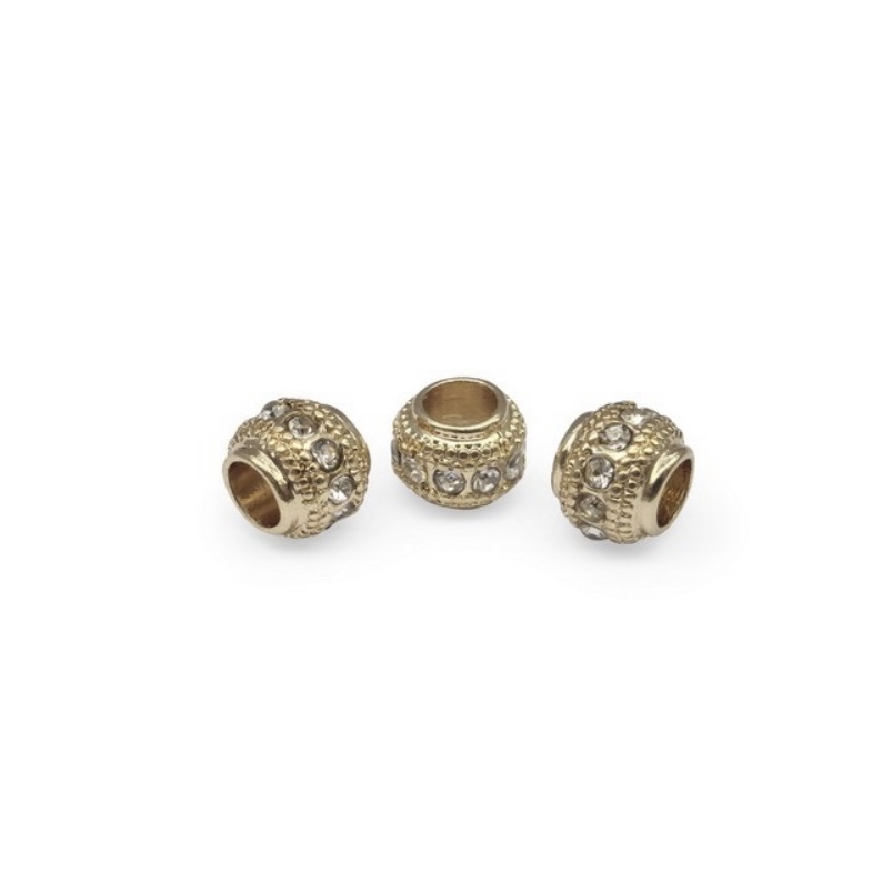 Kraal goud met strass steentjes 6x7mm, per stuk