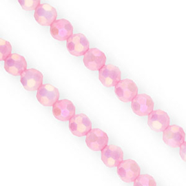 Top facet kraal 6x4mm Peony pink-AB coating, c.a. 66 stuks