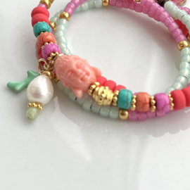 Wikkel armband leer Buddha