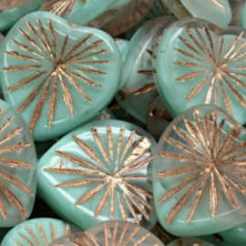 Heart Turquoise green-Rose gold 18mm, 4 stuks