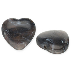 Acryl kralen hart Dark grey-White, per stuk