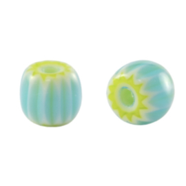 Millefiori kralen tube Turquoise, per 10 stuks