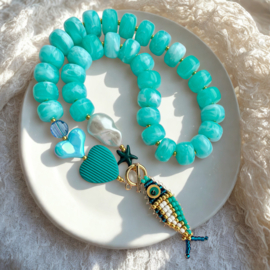 DIY pakket kralenvisje Turquoise-Blue Zircon, c.a. 13 verschillende visjes
