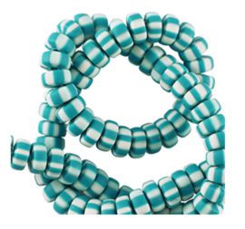 Polymeer rondellen 7mm White-baltic turquoise blue, 110 stuks