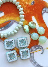 Squared Kiwi Beads 10mm Picasso Turquoise blue, c.a. 11 stuks
