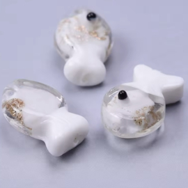 Vis glas kraal 20x13mm Gold-White, per stuk.