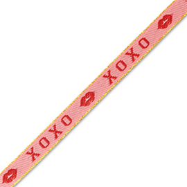 lint met tekst "xoxo" Pink-red, 1 meter
