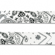 Bandana lint Paisley print White-Black, 3 meter aan 1 stuk