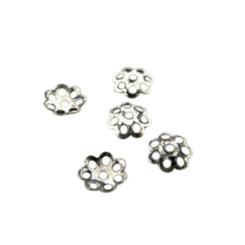 Kralenkapje 6mm Bloem Oud zilver, 5 stuks