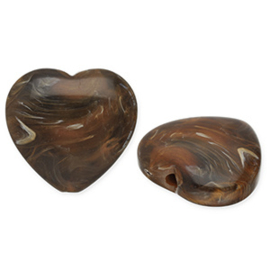 Acryl kralen hart Dark brown-white, per stuk