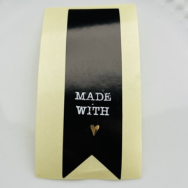 Wensetiket vaantje 25x84mm - Made with love, 10 stuks