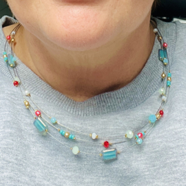 Ketting zwevende kralen, Turquoise