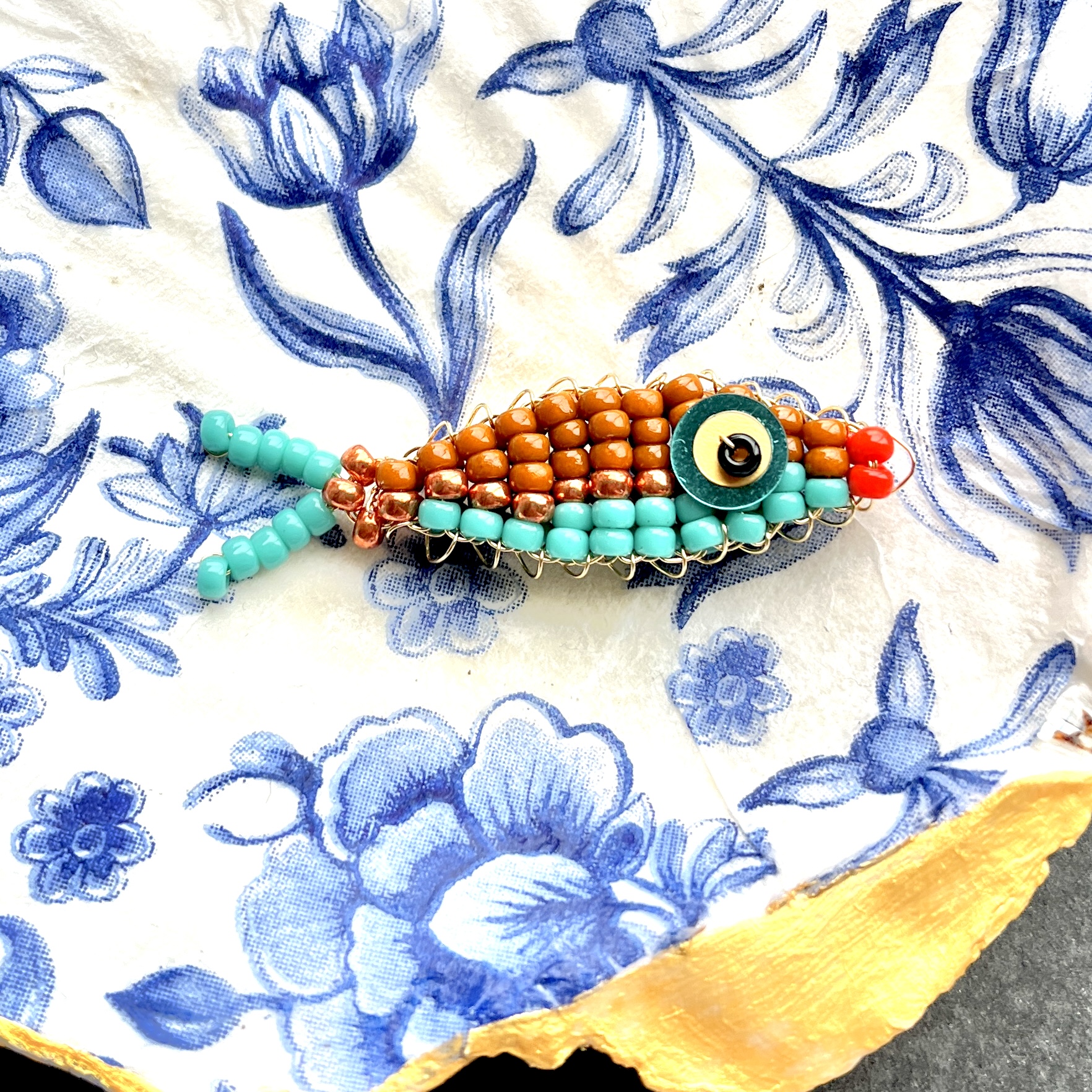 DIY pakket kralenvisje Turquoise-Persimmon