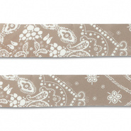 Bandana lint Paisley print Taupe-Brown-White, 3 meter aan 1 stuk