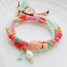 Wikkel armband leer Buddha