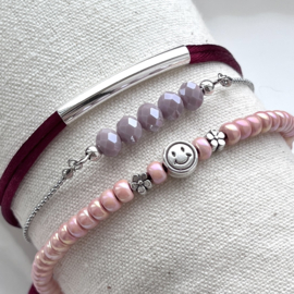 Armbanden set Pink-Burgundy-Zilver-Smiley