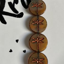 Dragonfly Milky Cognac-Mat koper washed 17mm, 4 stuks