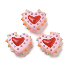 Lampwork hart glas kraal 17x18 Pink-Lila per stuk.