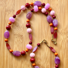 12 mm DQ acryl kralen met strepen Vintage pink, per stuk