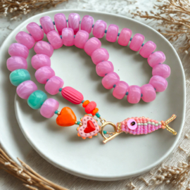 DIY pakket statement ketting + optie kralenvisje Pastel sorbet