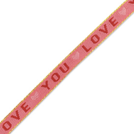 Lint met tekst "love you" Dark pink-red, 1 meter