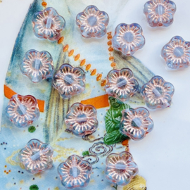Sunset Flower Beads Clear Blue-Rose gold 10mm, c.a. 14 stuks