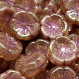 Hawaiian Flower Beads Goldish-Pink 14mm, 4 stuks