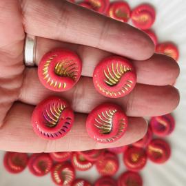 Fossil coin Mat Red-Metallic wash 19mm, 2 stuks