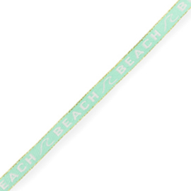 Lint met tekst  "beach" Turquoise, 1 meter