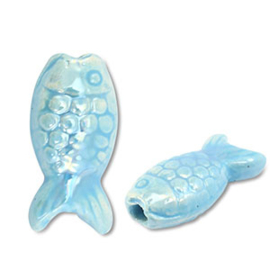 DQ Grieks keramiek kralen vis Light blue, per stuk
