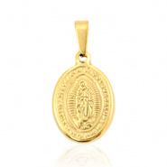 Stainless steel (RVS) bedels ovaal "Mother of Guadeloupe" Goud, p. st.
