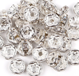 Strass rondellen Zilver-Clear 8mm, 4 stuks