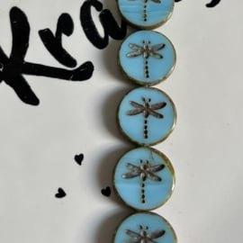 Dragonfly Opaque Light blue Picasso 17mm, 4 stuks