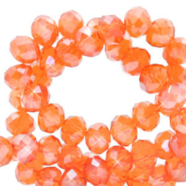 Top facet kraal 8x6mm Warm comfort orange-pearl shine coating, 20 stuks