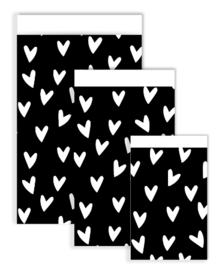 Cadeauzakjes 12x19cm Hearts Zwart-Wit, 5 stuks