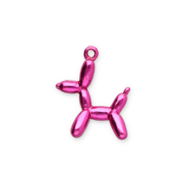 Bedels metaal ballon hond poedel Metallic fuchsia pink, 1 stuk