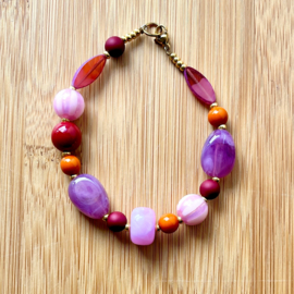 12 mm DQ acryl kralen met strepen Vintage pink, per stuk