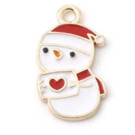 Bedels Xmas snowman Goud-Wit-Rood (nikkelvrij), 1 stuk