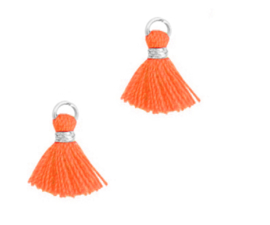 Kwastjes 1.2cm Zilver-fiery orange, 1 stuk