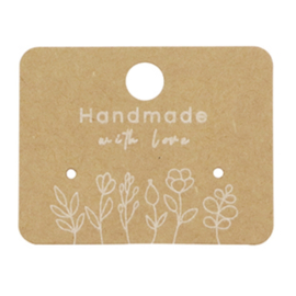 Sieraden kaartjes "handmade with love" flowers Brown, per 10 st.