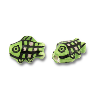 Kralen keramiek vis Light green-pink-black, per stuk