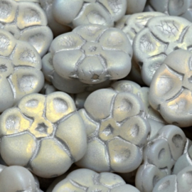 Primrose flower beads 15mm Grey-Zilver, 8 stuks