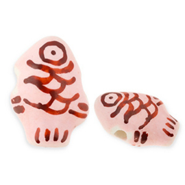 Kralen keramiek vis Light pink-rust red 13.5x19.5mm, per stuk