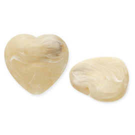Acryl kralen hart Beige brown-white, per stuk